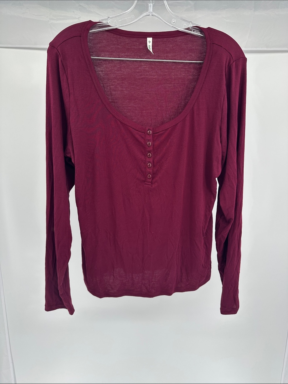HALARA Burgundy Long Sleeve Scoop Neck Henley